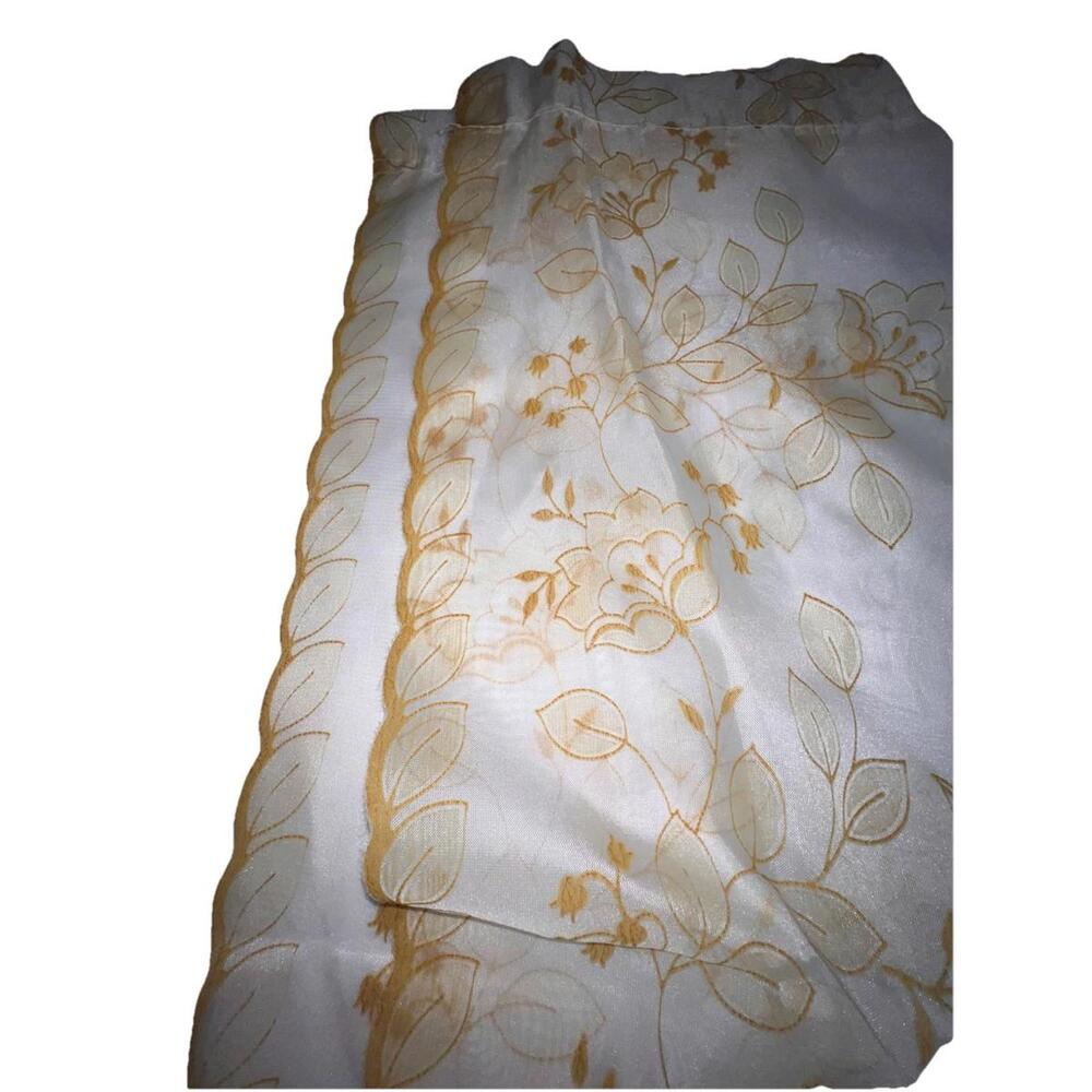 Set of 2 Gold Floral Embroidered Sheer Curtain Panels 41x62.5" EUC Regency Core‎